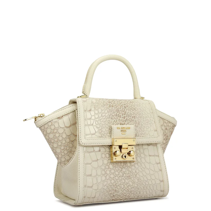 Da Milano Small Croco Leather Satchel - Marshmallow